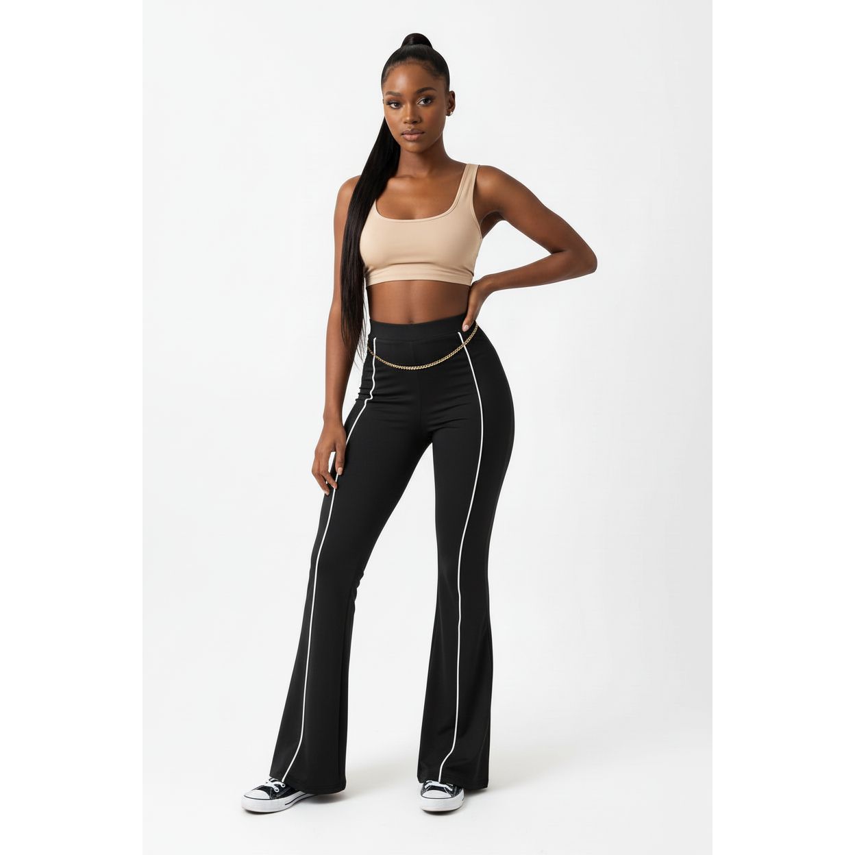 Vintage High Waist Flared Casual Pants