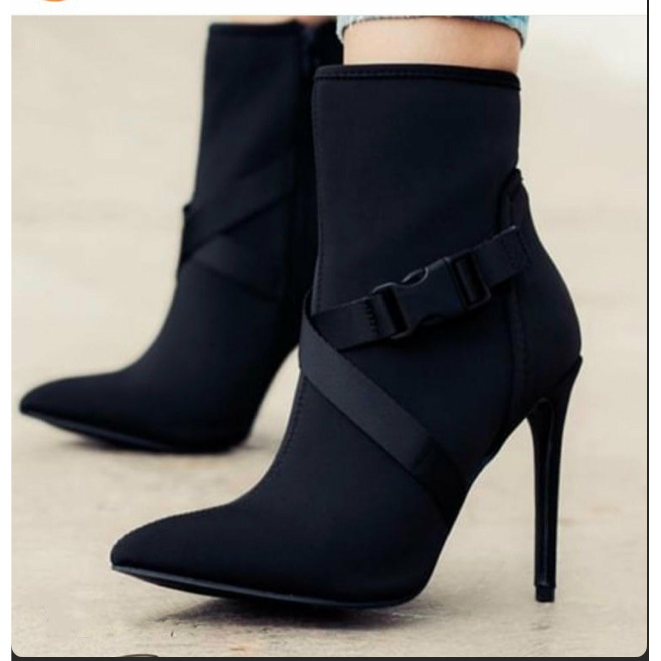 Pointed Toe Buckle Stiletto Heel Ankle Boots