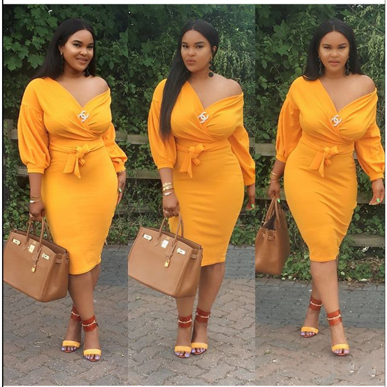 Deep V-Neck Cold Shoulder Bodycon Dress