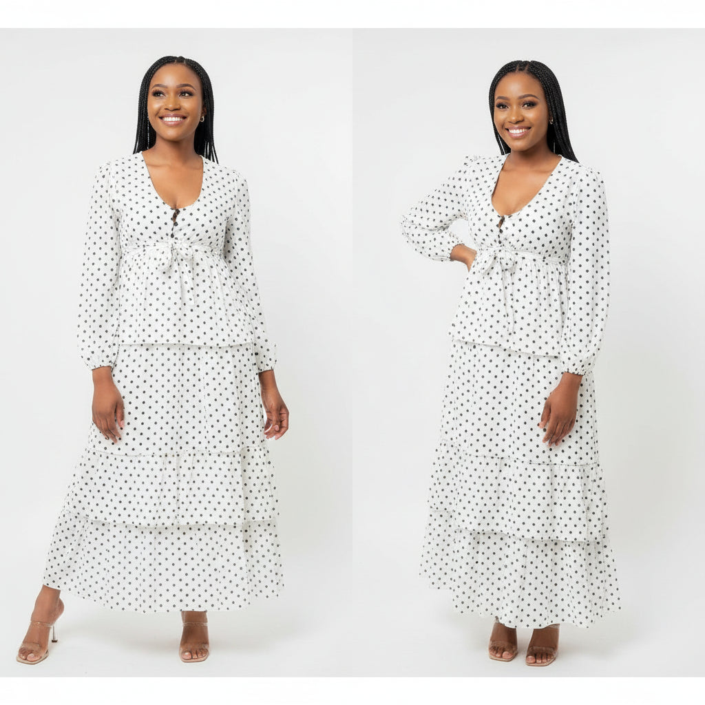 V-Neck Polka Dot Maxi Dress