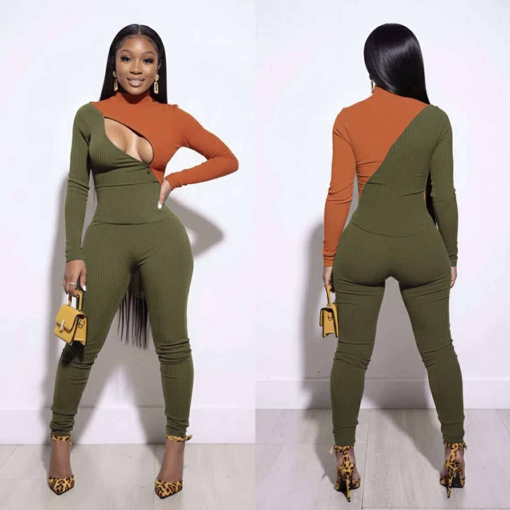 Color Stitched Bodycon Jumpsuit