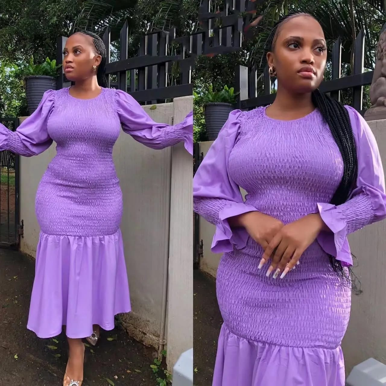 Round Neck Puff Sleeve Bodycon Dress