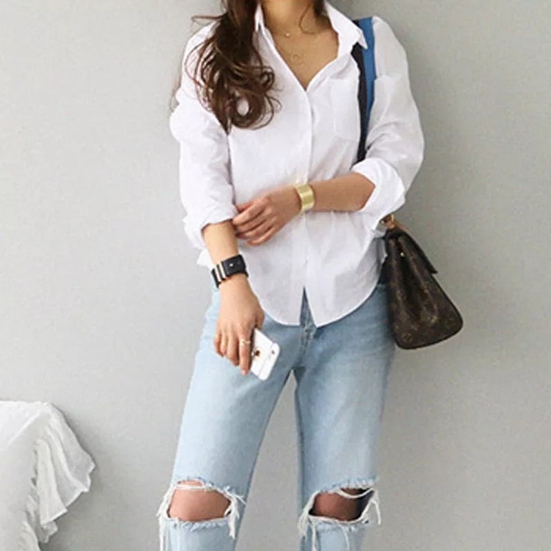 Long Sleeve Cotton White Shirt