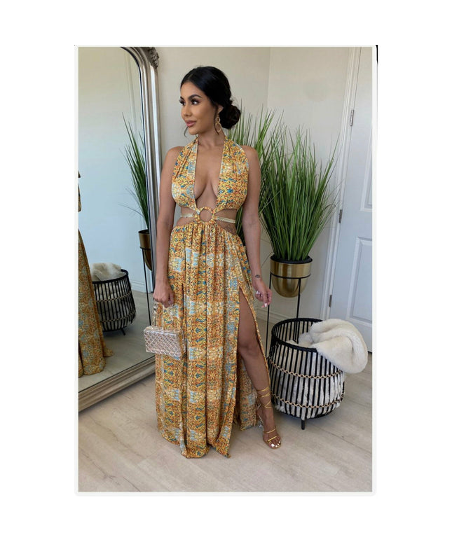 Backless Deep V-Neck Slit Maxi Dress – YELLOW SUB TRADING