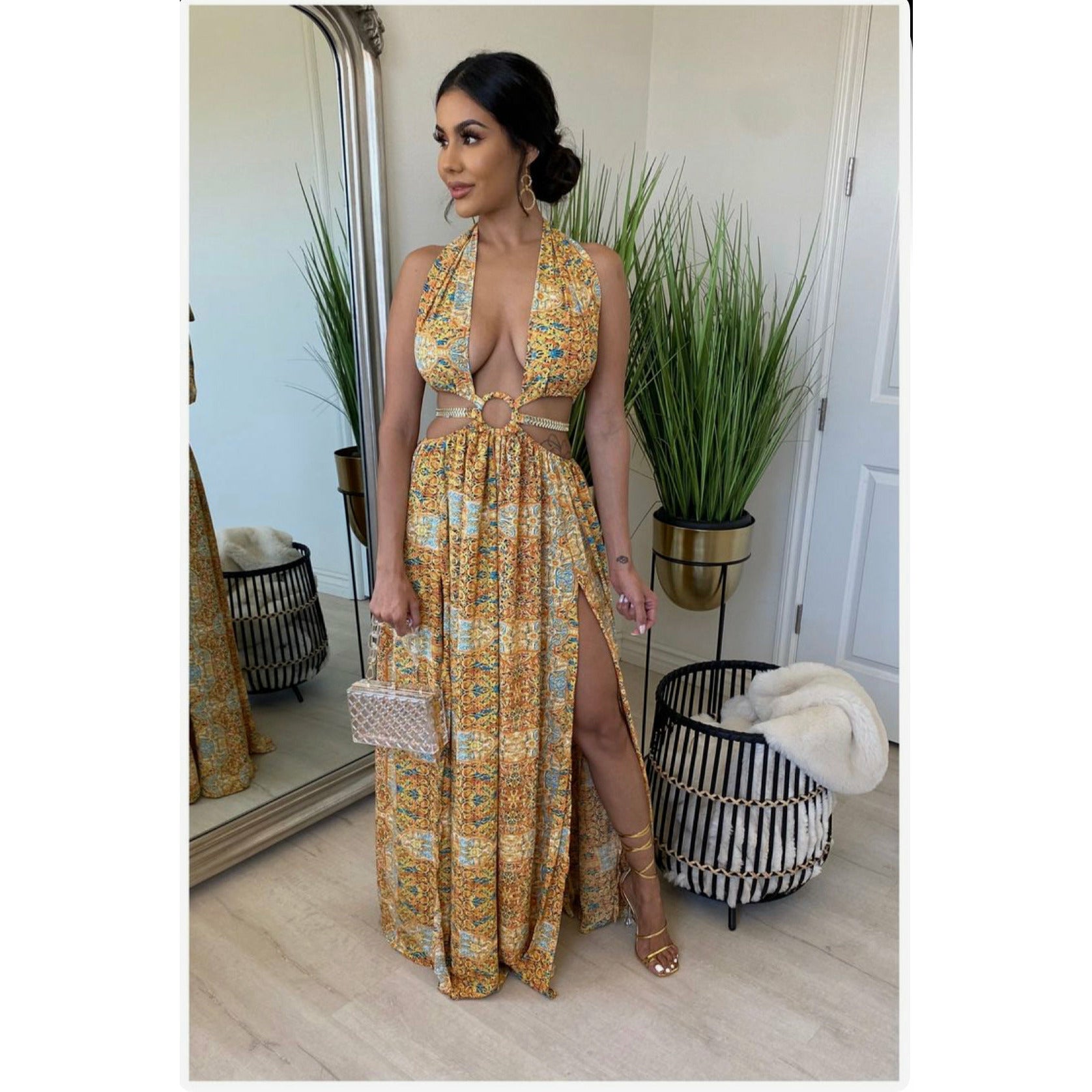 Backless Deep V-Neck Slit Maxi Dress – YELLOW SUB TRADING