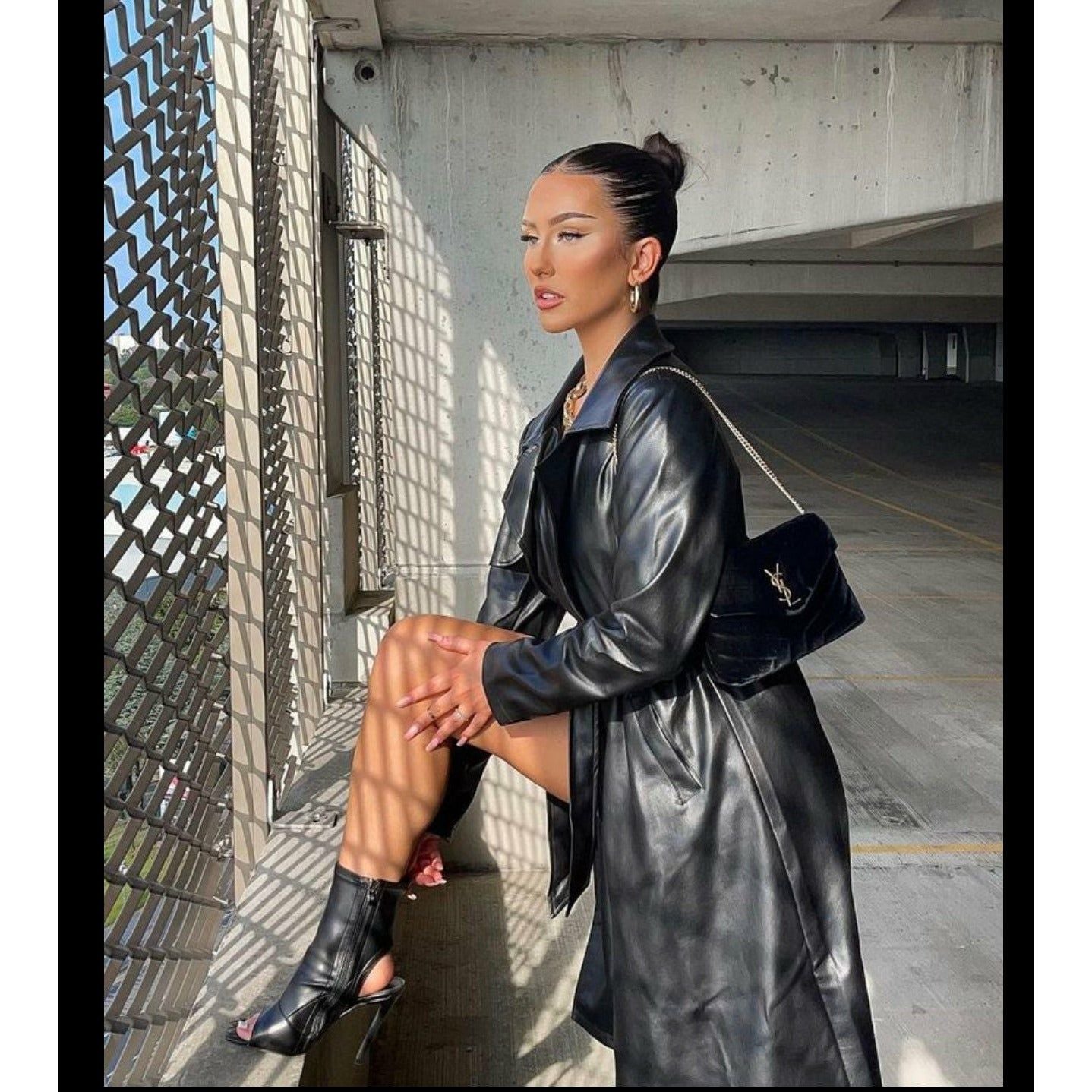 Maxi Pu Leather Tranche Coat