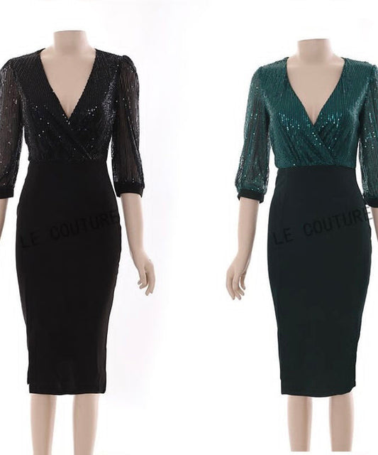 Puff Sleeve Slit Bodycon Dress