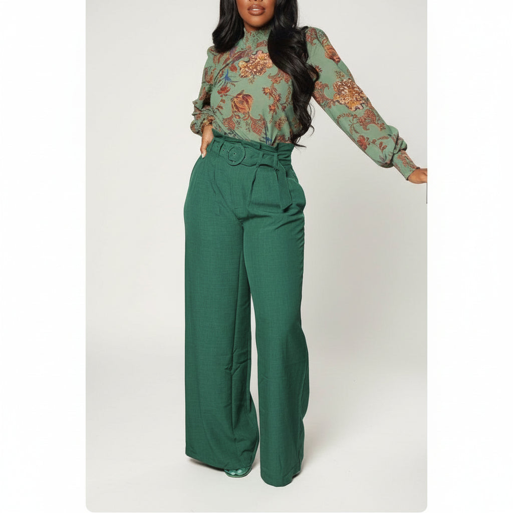 High Waisted Wide Leg Casual Pants