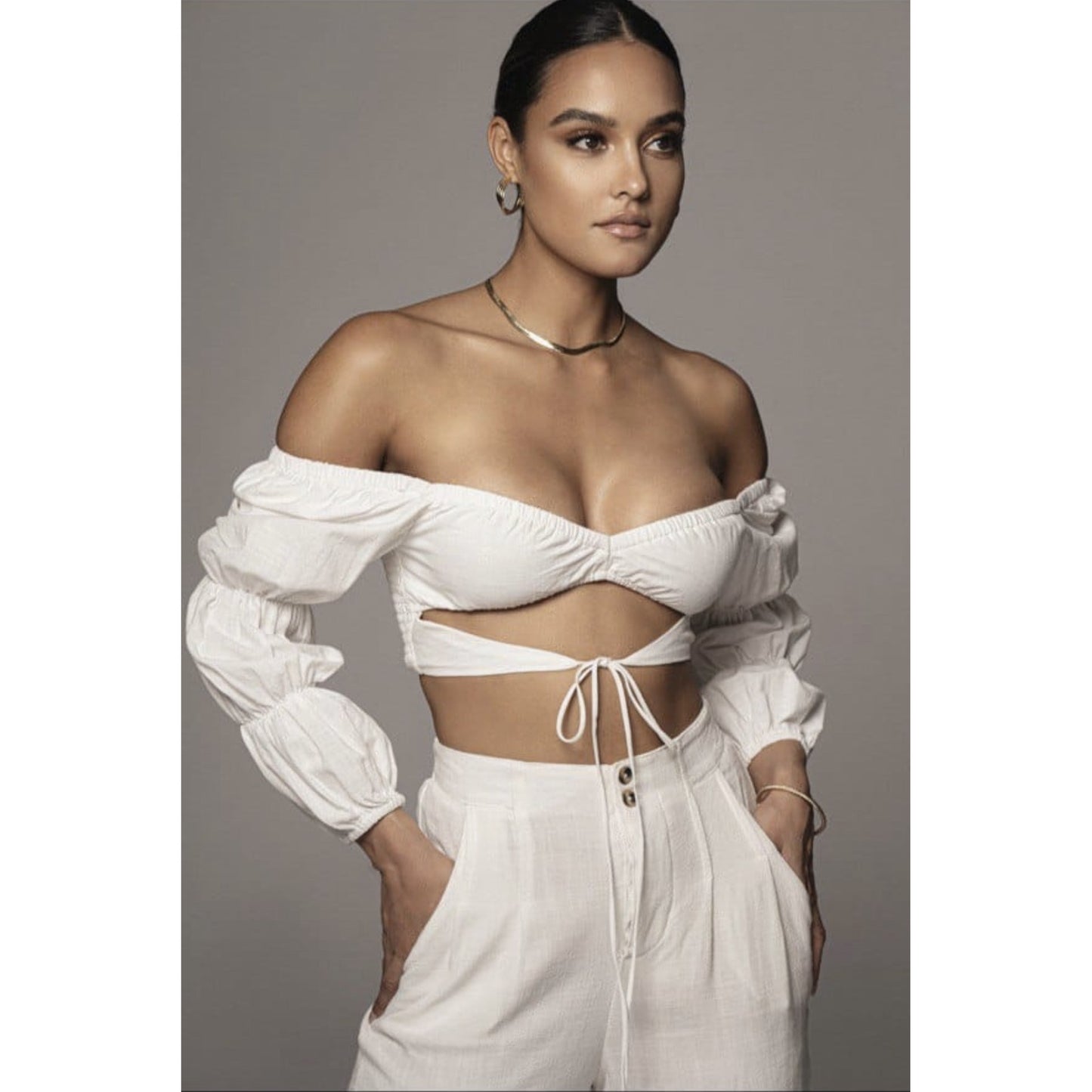 Sexy Long Sleeve V Neck Crop Top