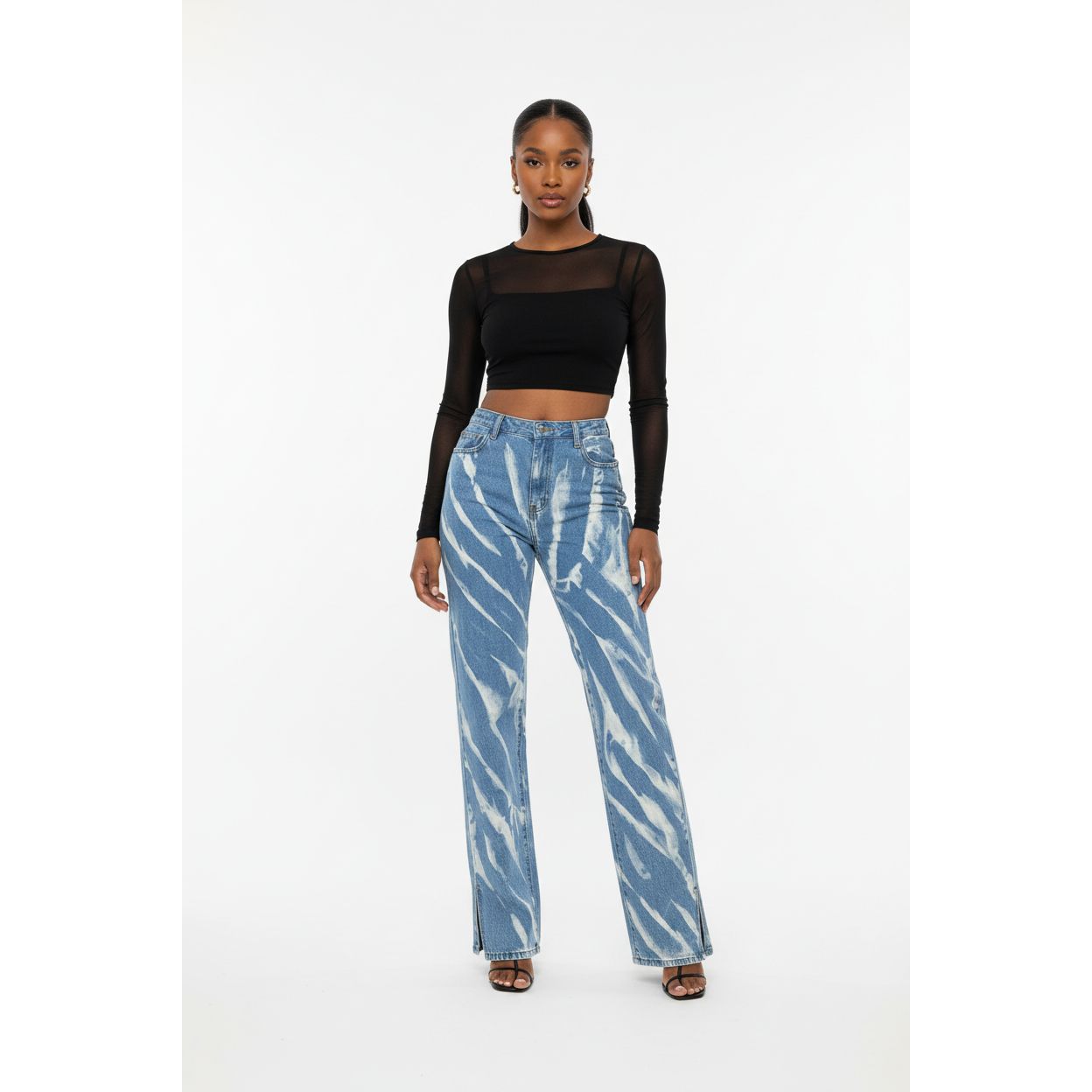 Rockmore Striped Print Bottom Split Jeans