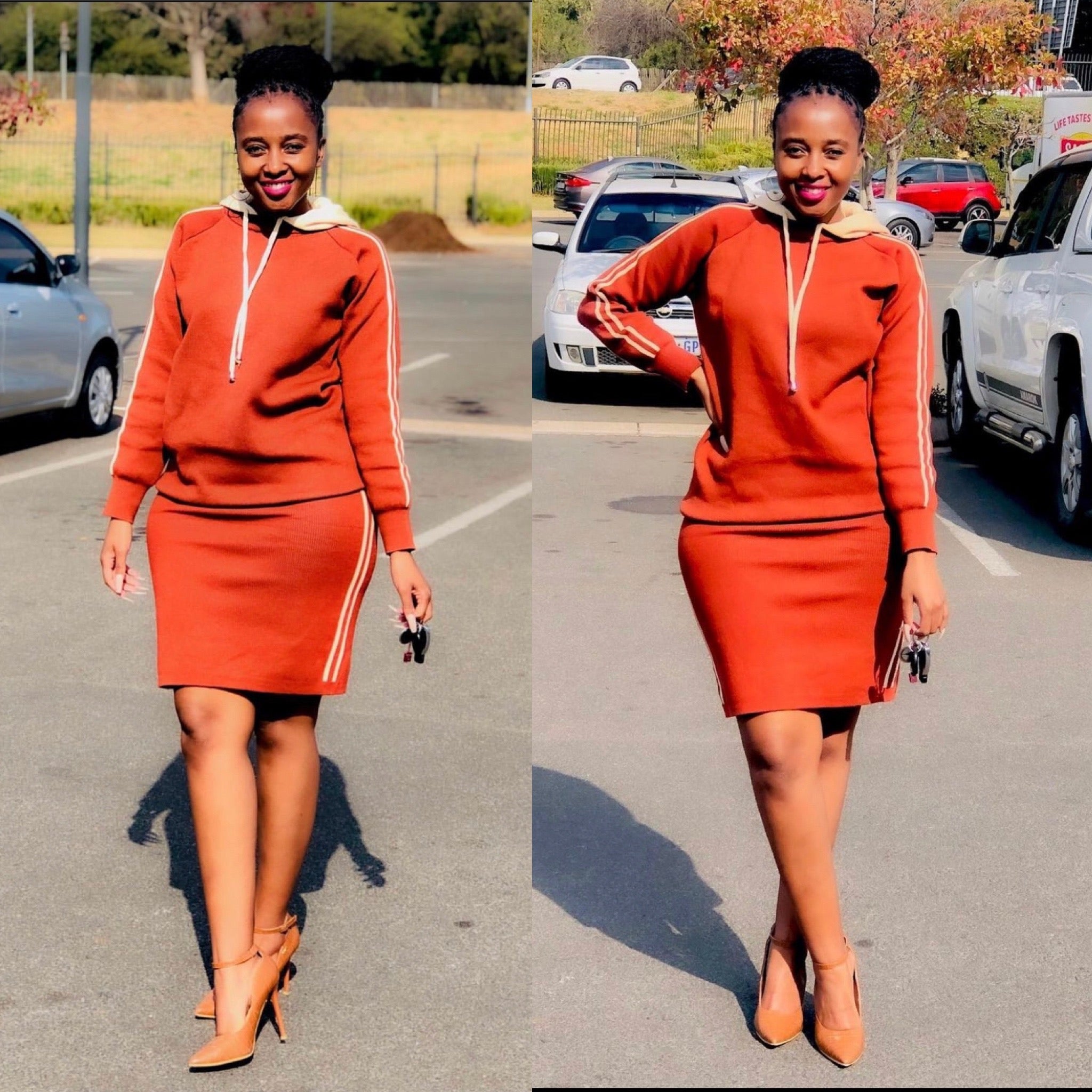 Hooded Top and Skirt Sweater Set 