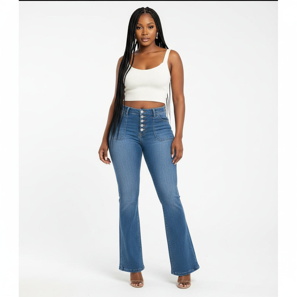 Button Detailed High Waste Jeans