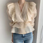 V-Neck Flare Sleeve Blouse