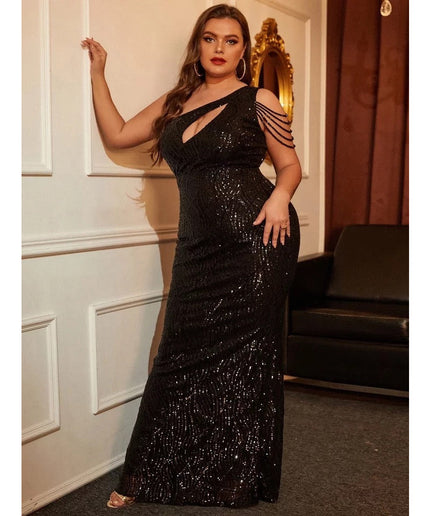 One Shoulder Beads Floor-Length Dress