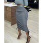 Stylish Ruched Drawstring Side Pocket Mid Calf Skirt