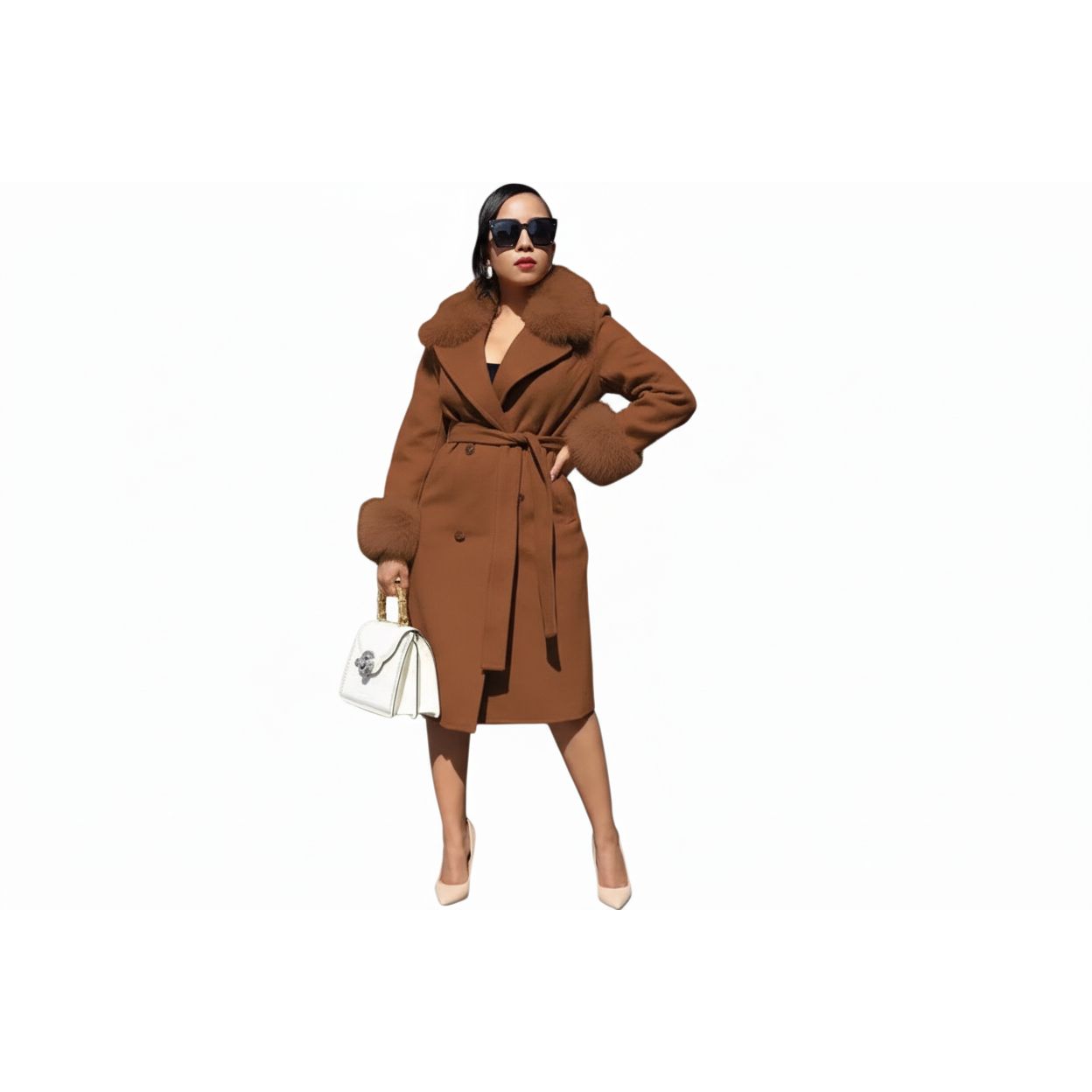 Fur Collar Woolen Long Overcoat