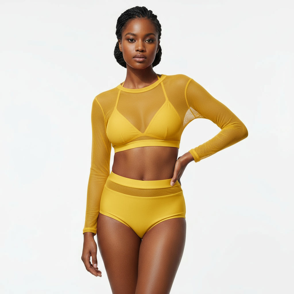 Mesh Crop Top and Shorts Bikini