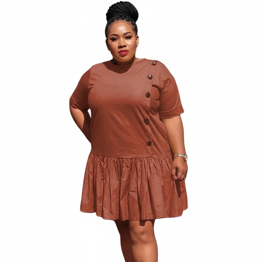 Short Sleeve Button Detailed Midi Dress