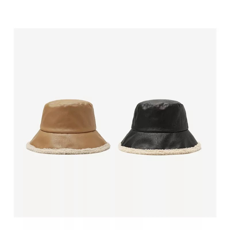 Winter Faux Leather Bucket Hat