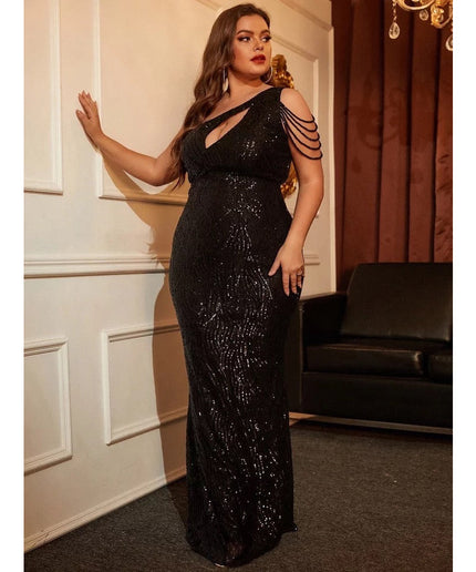 One Shoulder Beads Floor-Length Dress