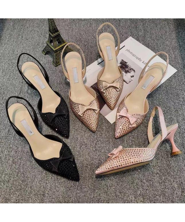 Pointed Toe Bow Glitter Heels