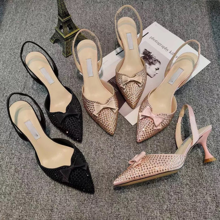Pointed Toe Bow Glitter Heels