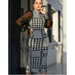 Houndstooth Print Mesh Sleeve Dress