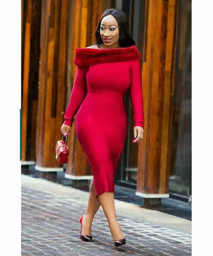 Off Shoulder Long Sleeve Sexy Bodycon Dress