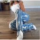 Rockmore Striped Print Bottom Split Jeans