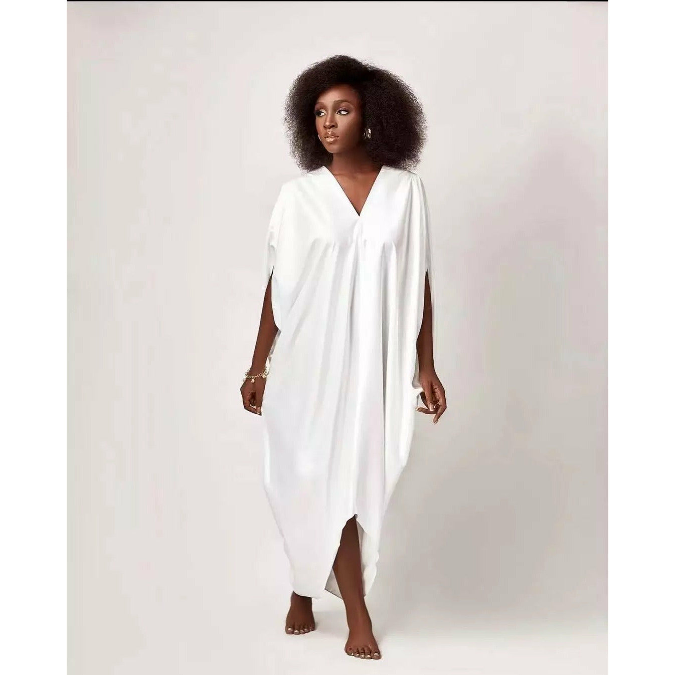 V-Neck Satin Harem Maxi Dress