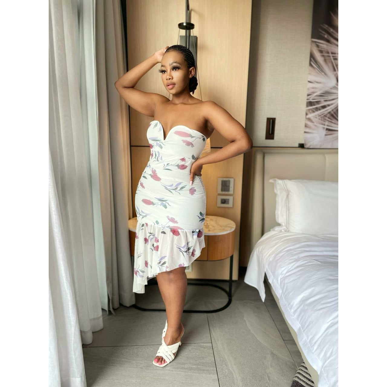 Floral Printed Sexy Strapless Midi Dress