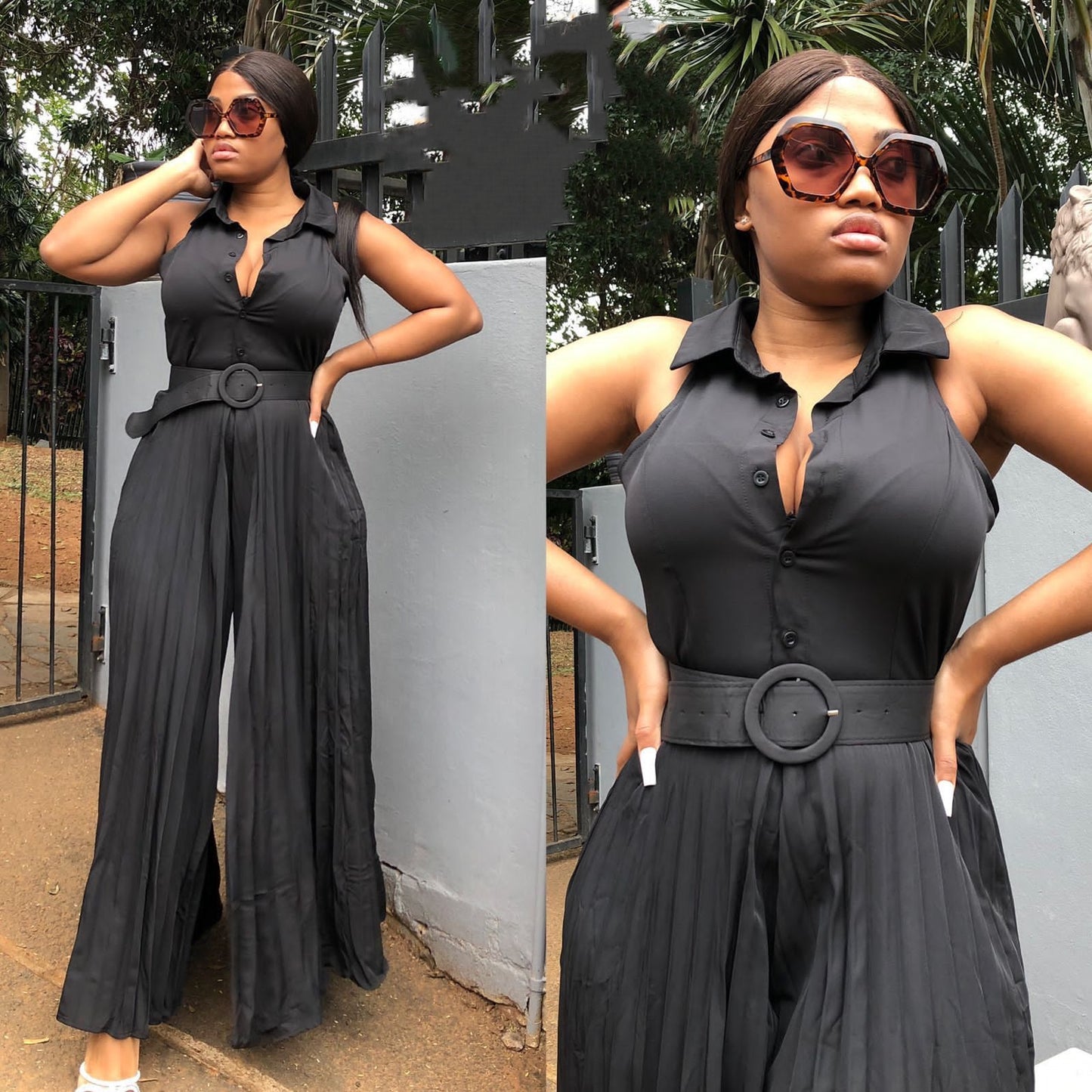 Pleated Sleeveless Vintage Jumpsuit