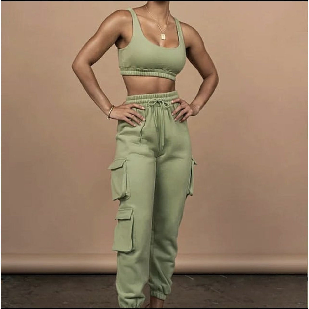 Crop top and pocket Pant Tracksuit Set