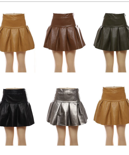 PU Pleated Short Mine Skirt