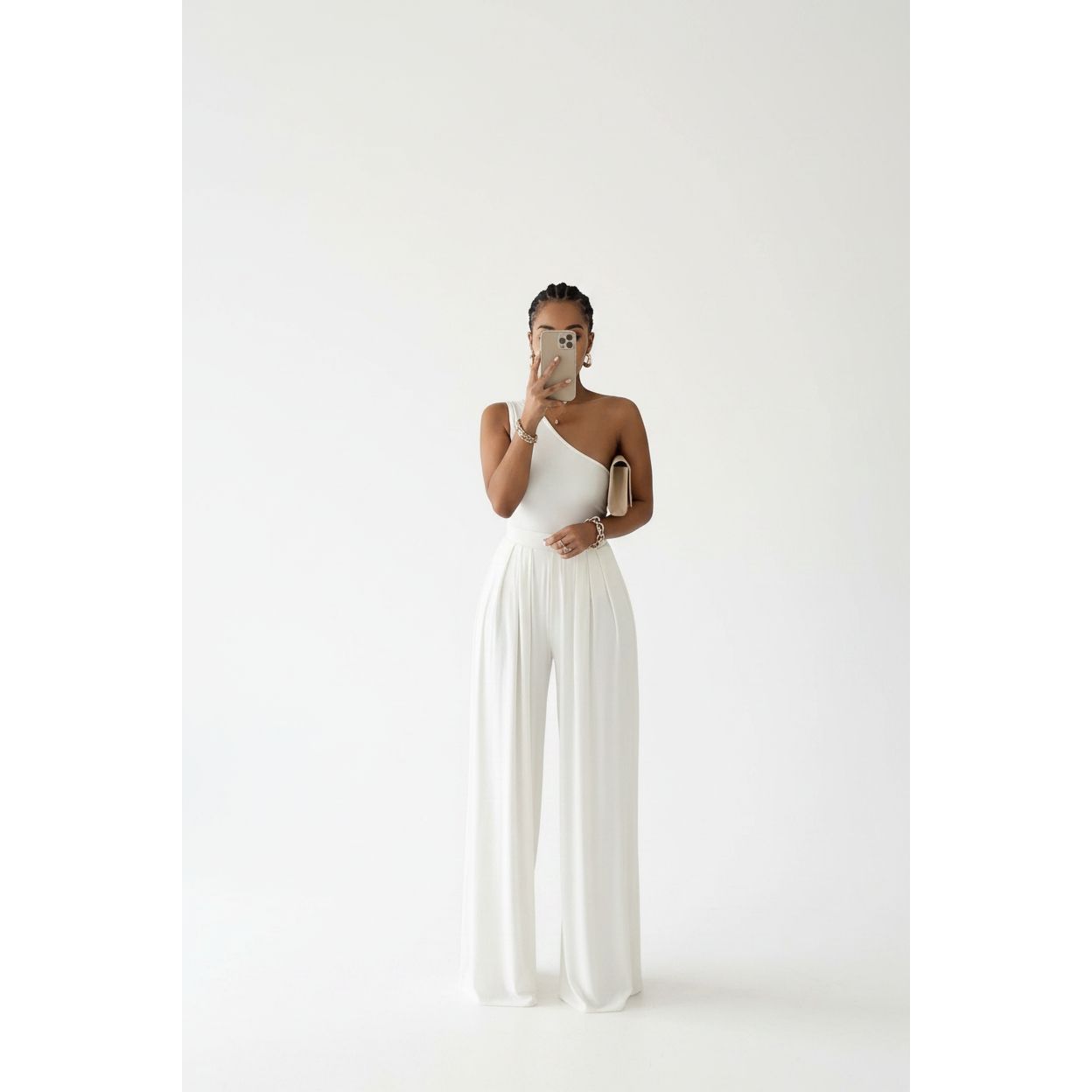 Women's One-Shoulder Bodysuit & Wide-Leg Pants Set