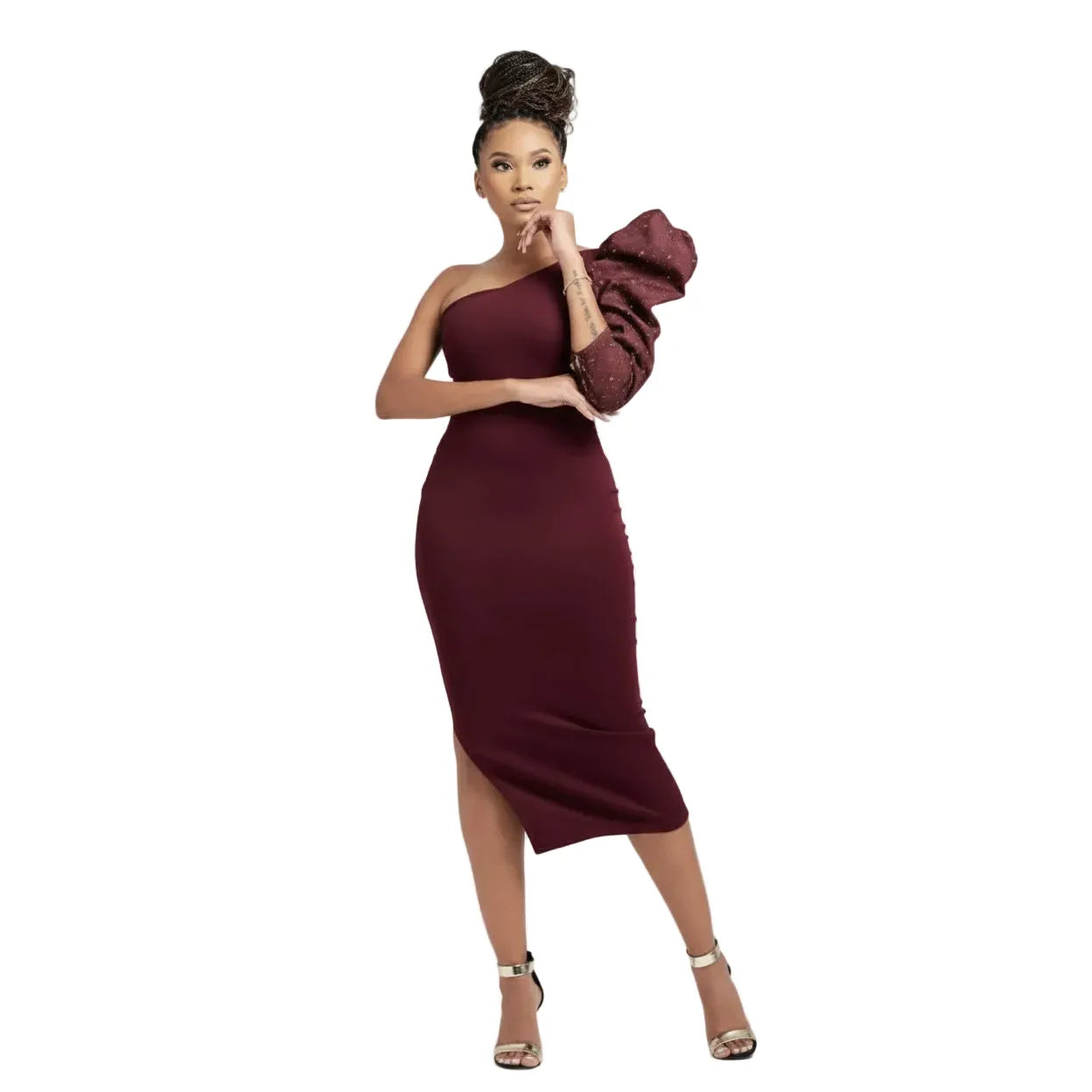 One Hand Off Shoulder Bodycon Ankara Dress