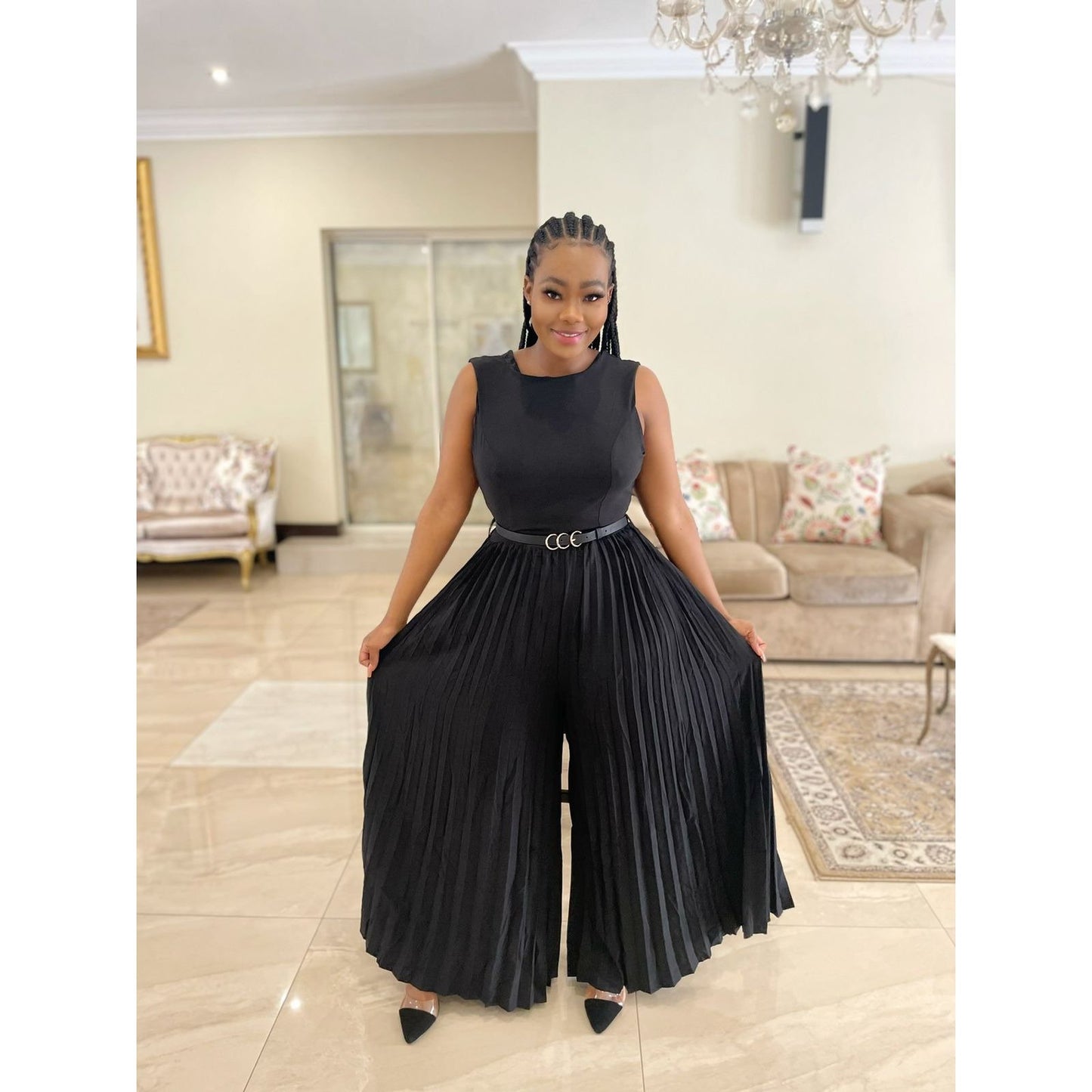 Sleeveless Pleated Overall Jumpsuit