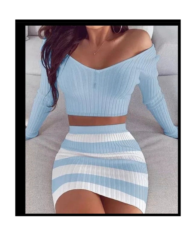 Knitted Cropped Top & Skirt Set
