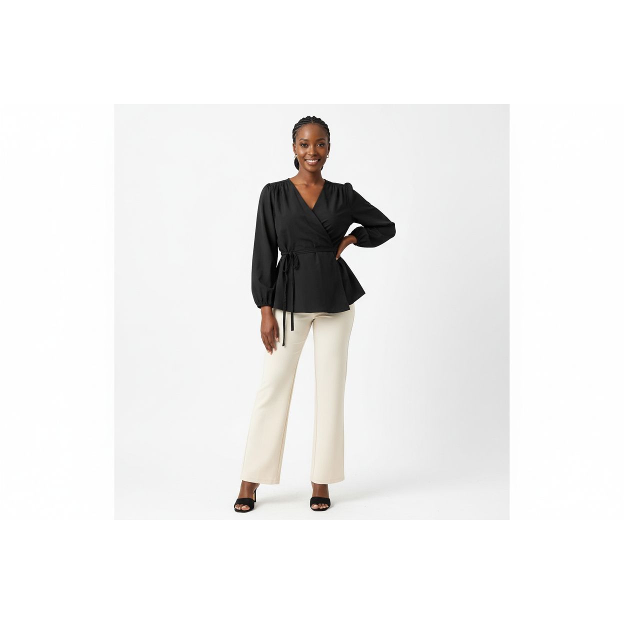 Long Sleeve Wrap Elegant Cross V Neck Shirt