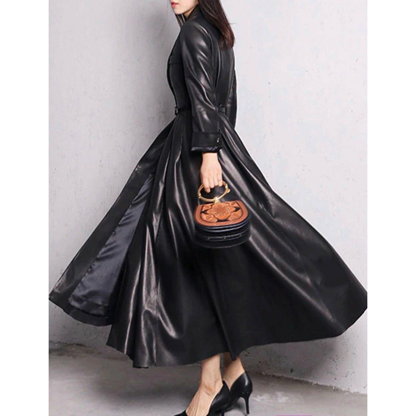 Maxi Pu Leather Tranche Coat
