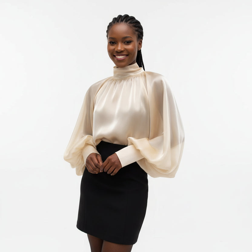 High-Neck Lantern Sleeve Shirt