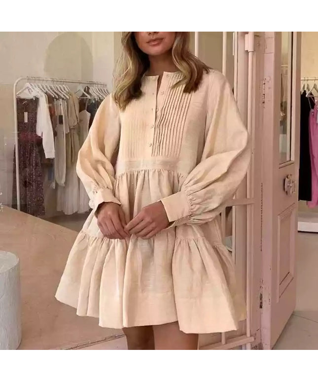 Long Sleeve Pleated Mini Dress