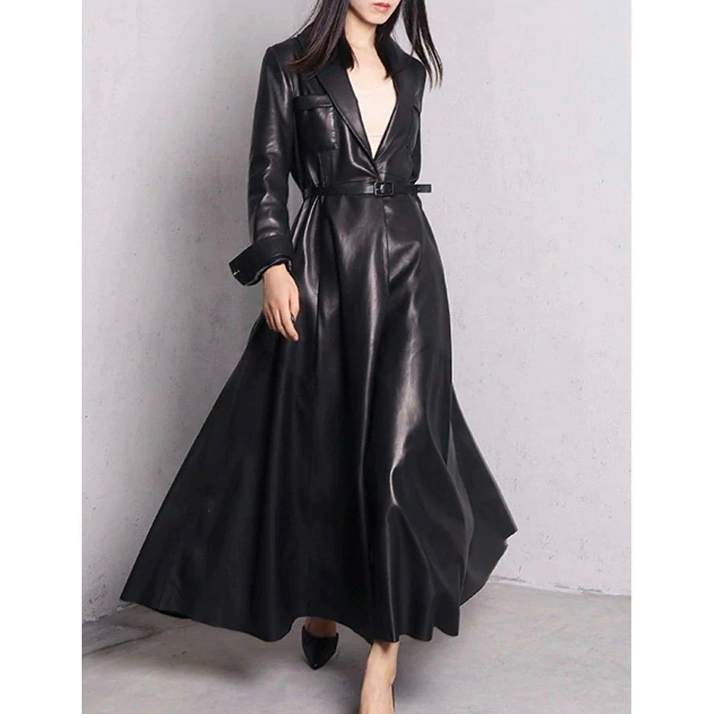 Maxi Pu Leather Tranche Coat