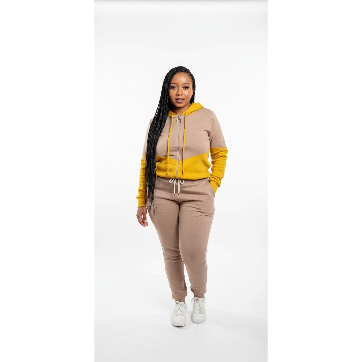 Knit Winter Hooded Zipper Two-piece Set