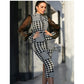 Houndstooth Print Mesh Sleeve Dress