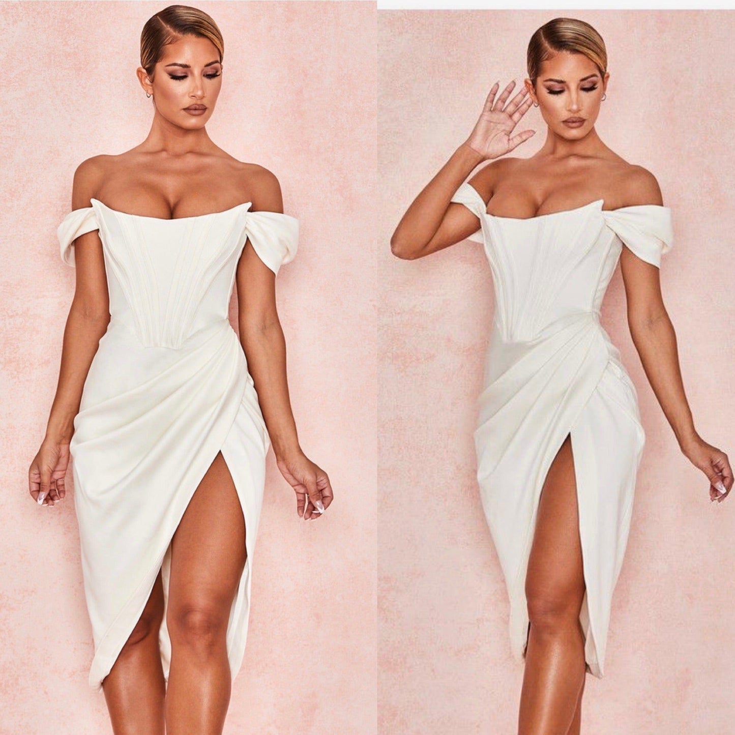 Satin Off Shoulder Dress Corset Dress