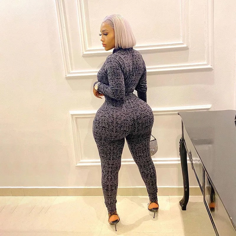 Print Zipper Bodyglove Jumpsuit 