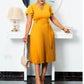 V Neck Flares Sleeve Belted Pleated Dress