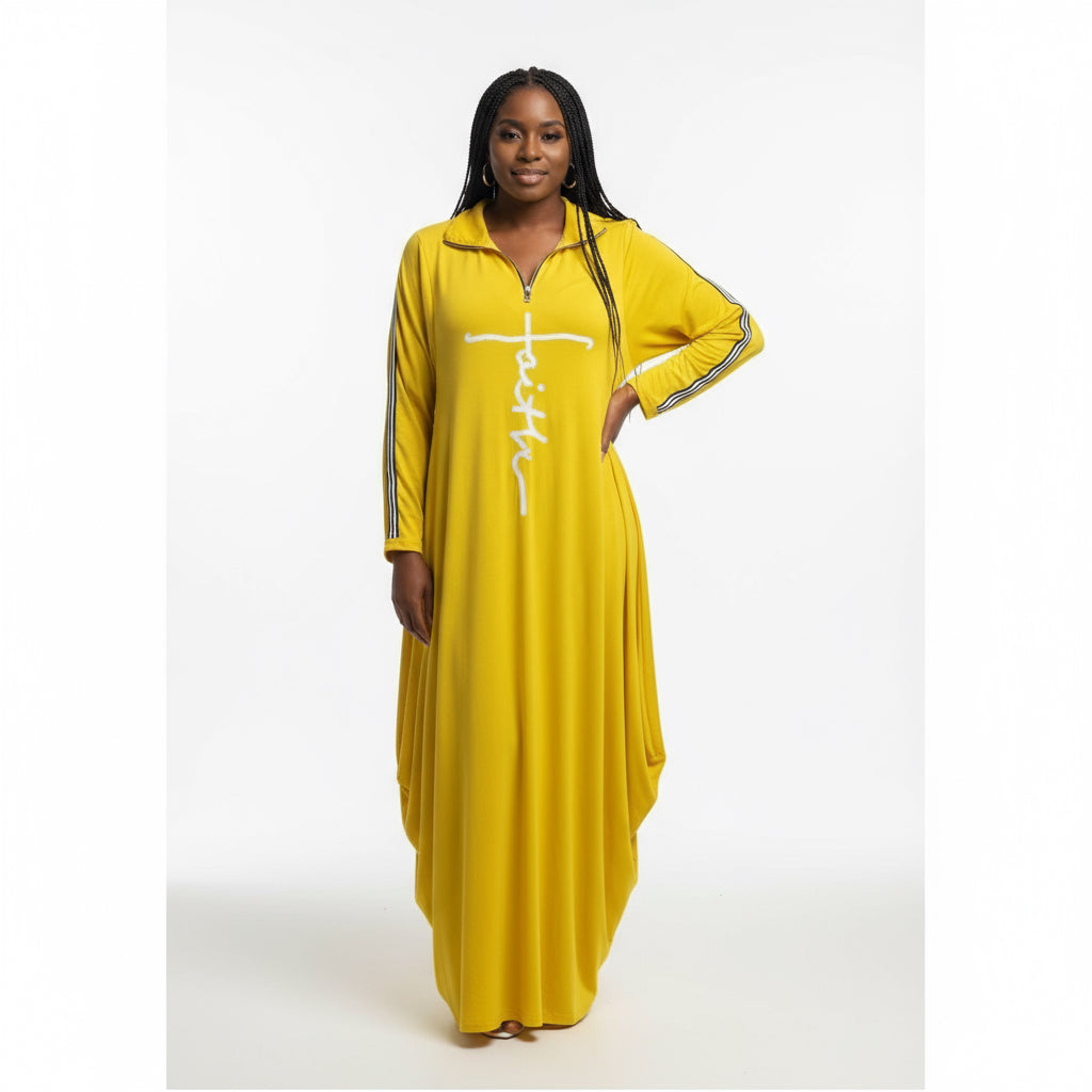 Print Long Sleeve Loose Long Dress