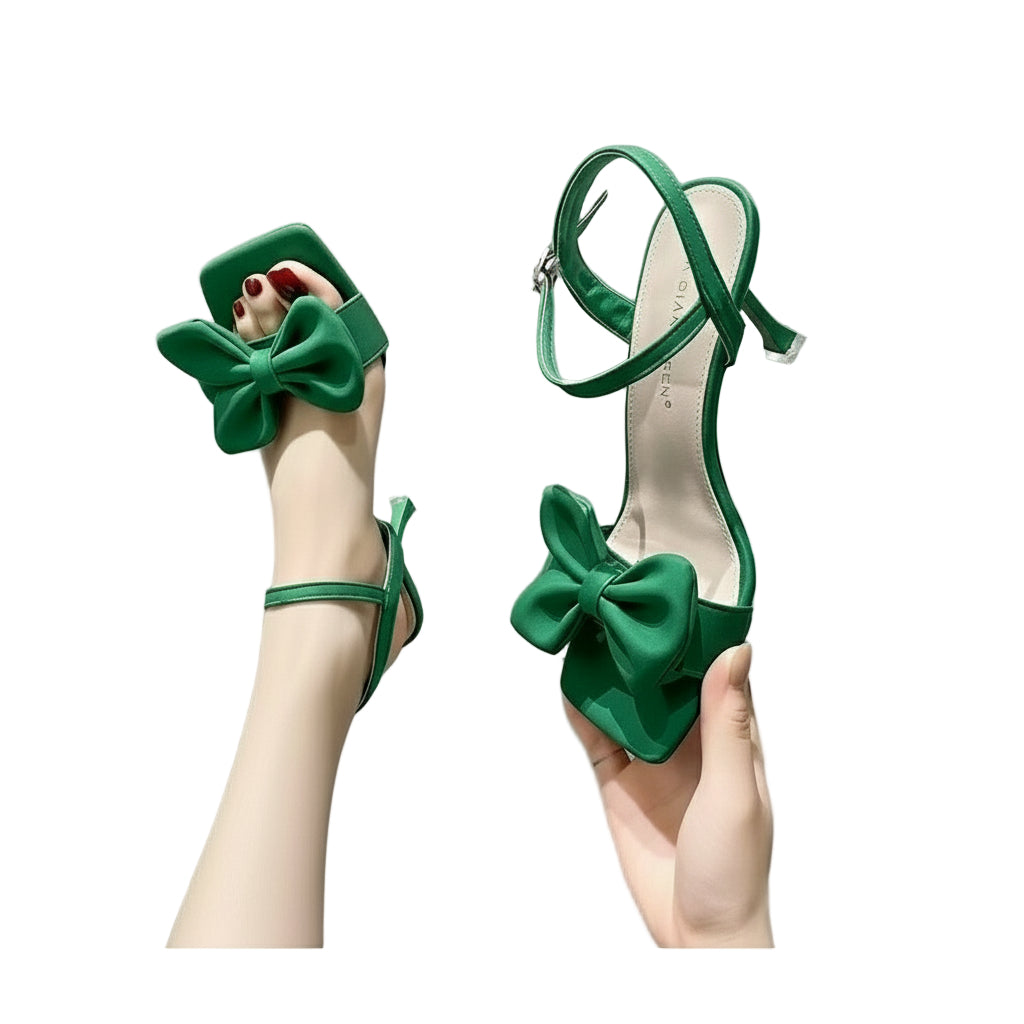 Satin Bow ties Short Heel Shoes